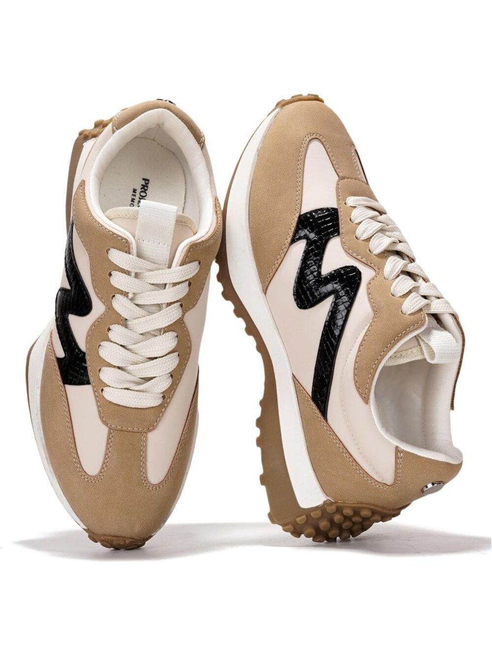 Women's Tan Lightweight Trendy Non Slip Lace Up Casual Fashion Sneakers